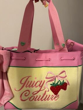 Juicy Couture Pink & Yellow Strawberry Embroidered Tote